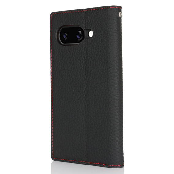 Etui z klapką do Google Pixel 9A, Litchi Skin Grain, czarne