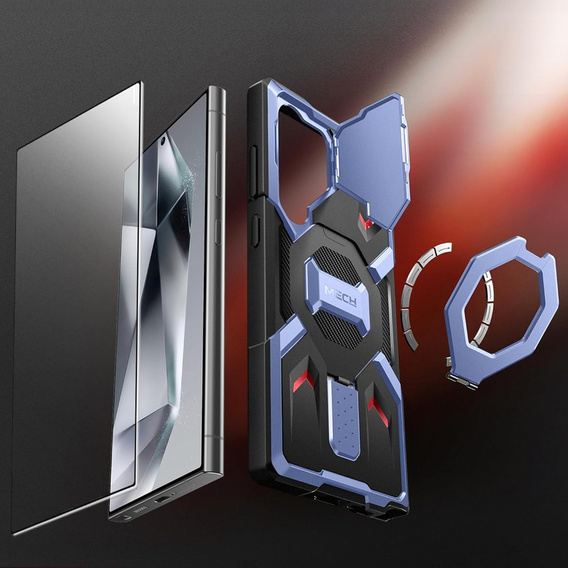 Etui do Samsung Galaxy S25 Ultra, Tongate MECH MagSafe Series, niebieskie + Szkło Hartowane 9H