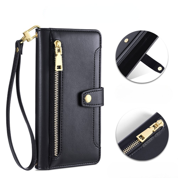 Etui z klapką do Realme 14 Pro 5G, Wallet Zipper Pocket, czarne
