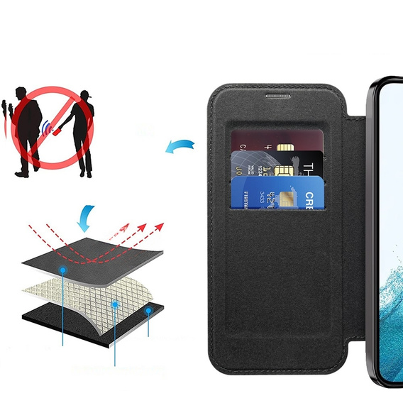 Etui z klapką do Samsung Galaxy S22 5G, RFID Wallet MagSafe z ochroną aparatu, czarne