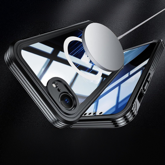 Etui do iPhone 16E, Shockproof, ze szkłem, do MagSafe, czarne
