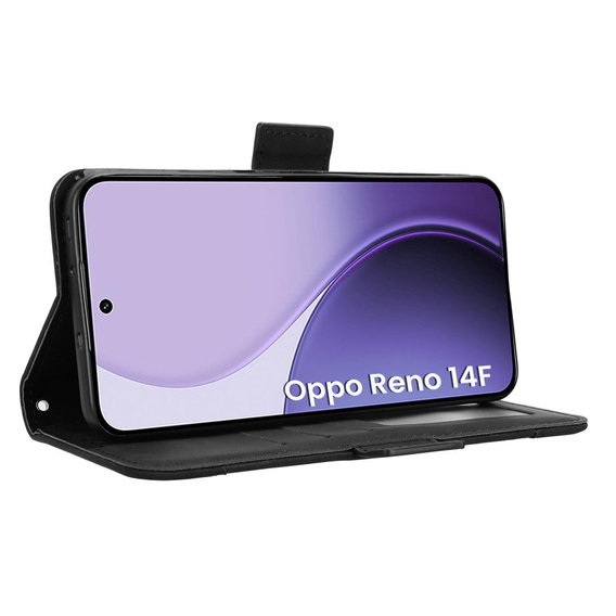 Etui z klapką do Oppo Reno 14F, Card Slot, portfelowe, czarne