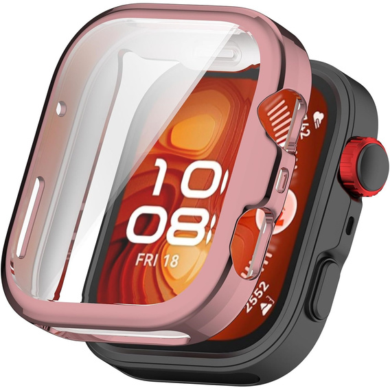 2w1 Etui silikonowe z osłoną ekranu do Huawei Watch Fit 4 – lekka ochrona wyświetlacza i boków - różowe