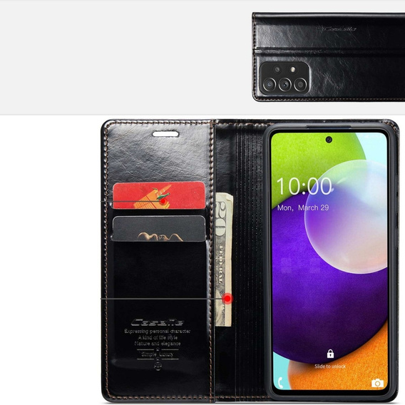 Etui z klapką CASEME do Samsung Galaxy A52/A52s, Waxy Textured, czarne