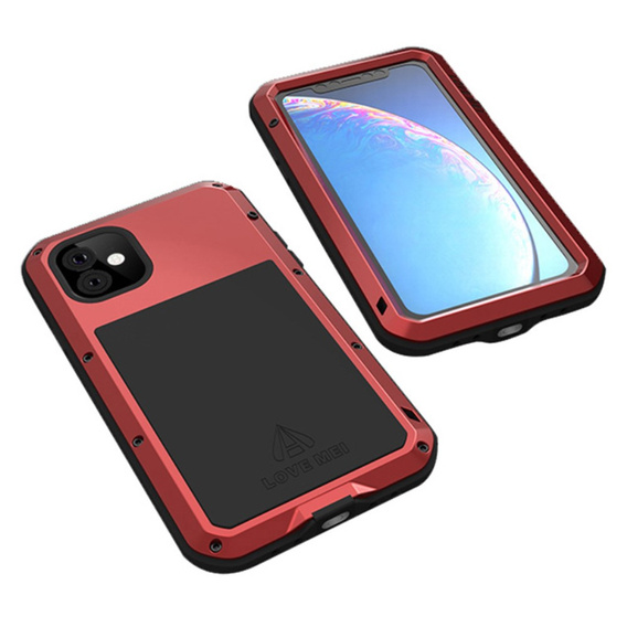 Etui Love Mei do iPhone 11, pancerne ze szkłem, czerwone