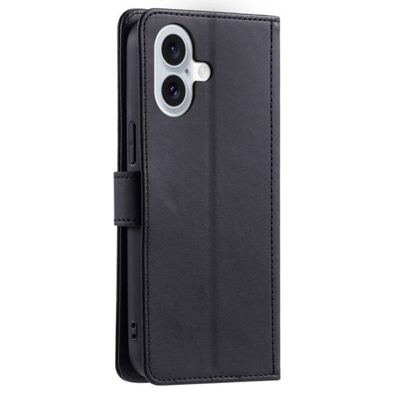 Etui z klapką do iPhone 16, Rhombus Crossbody Leather, czarne