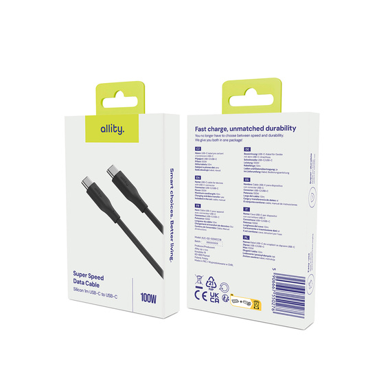 Przewód zasilający Allity USB-C 100W – 1 m - czarny