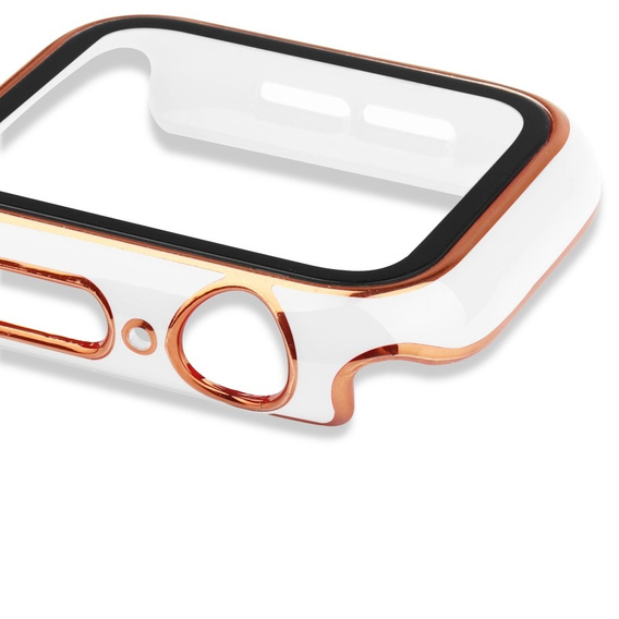 2w1 Etui + Szkło Hartowane do Apple Watch 7/8/9 45mm - Biały / Złoty