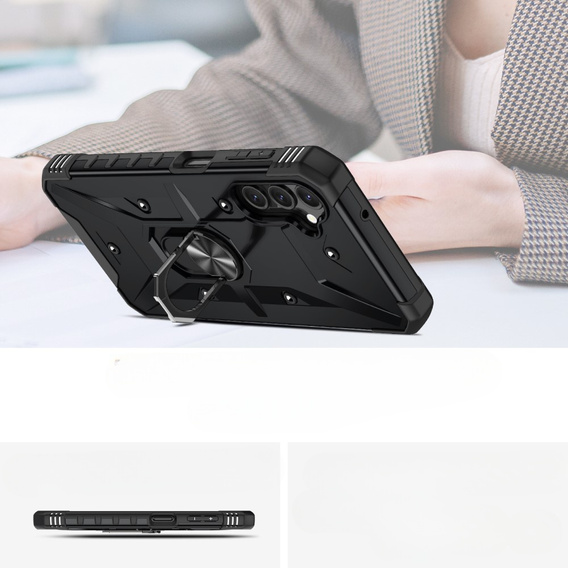 Etui pancerne do Samsung Galaxy A14 4G/5G, z ringiem, czarne