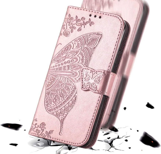 Etui z klapką do Realme Note 50, Butterfly, różowe rose gold