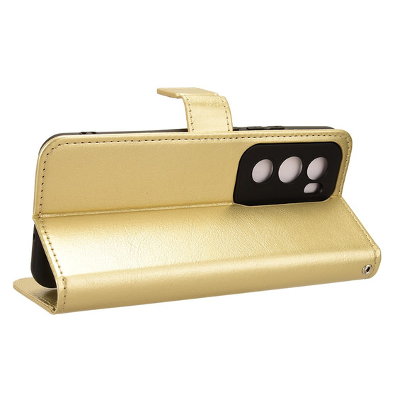 Etui z klapką do Oppo Reno 12, Crazy Horse Wallet, złote