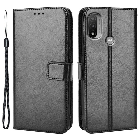 Etui z klapką do Motorola Moto E20/E30/E40, Crazy Horse Wallet, czarne