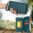 Etui z klapką do Samsung Galaxy S24 Ultra, Wallet Zipper Pocket RFID, z paskiem na ramię, zielone