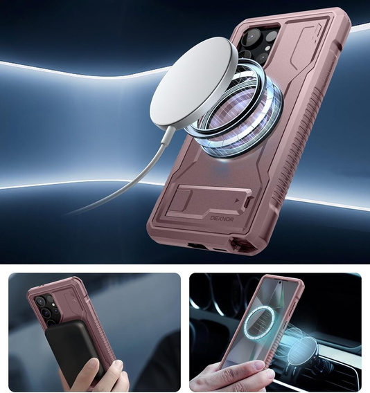 Etui pancerne do Samsung Galaxy S24 Ultra, Dexnor Full Body MagSafe, różowe