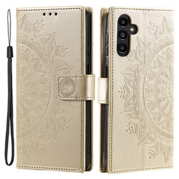 Etui z klapką do Samsung Galaxy A15, Mandala Flower, złote + szkło 9H