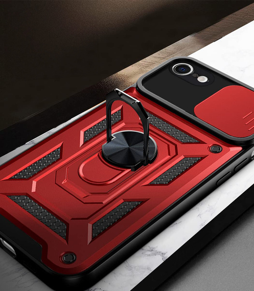 Etui pancerne do iPhone 16E, CamShield Slide, czerwone + Szkło Hartowane 9H