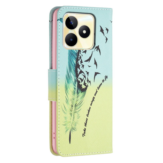 Etui z klapką do Realme C53 4G, Wallet, Feather niebieskie / żółte