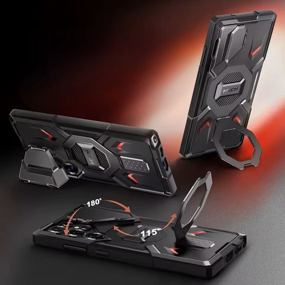 Etui do Samsung Galaxy S25 Ultra, Tongate MECH MagSafe Series, czarne + Szkło Hartowane 9H