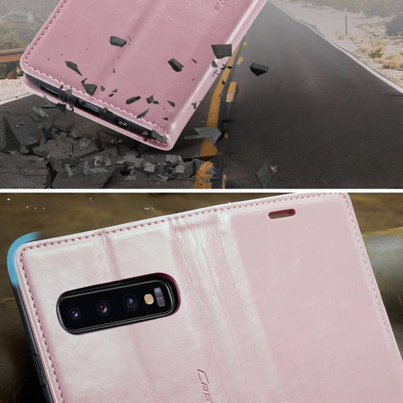 Etui z klapką CASEME do Samsung Galaxy S10+ Plus, Waxy Textured, różowe