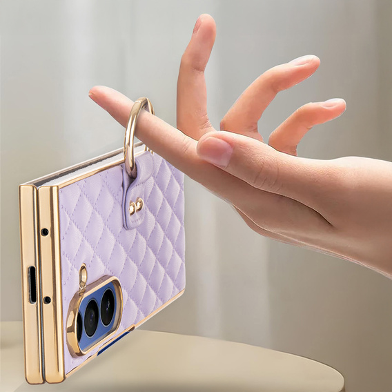 Etui skórzane z ringiem do Samsung Galaxy Z Fold 7 - fioletowe