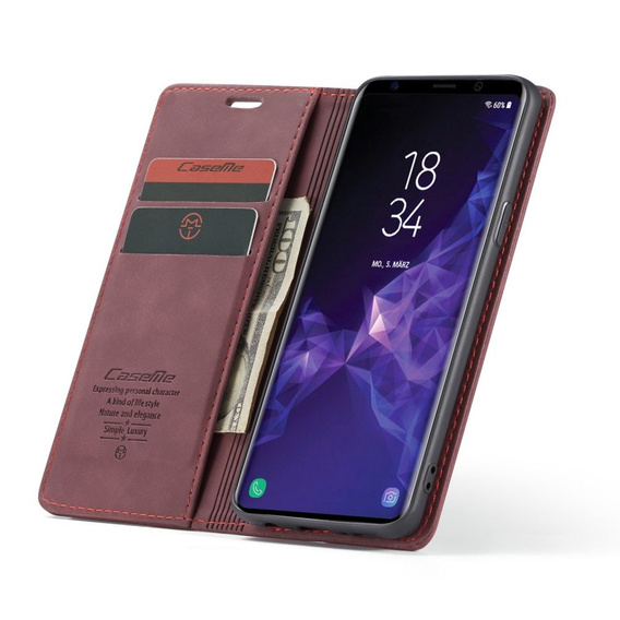 Etui CASEME do Samsung Galaxy S9, Leather Wallet Case, bordowe