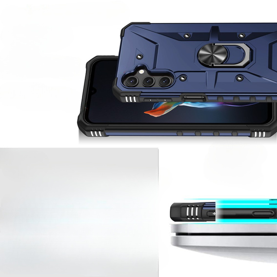 Etui pancerne do Samsung Galaxy A14 4G/5G, z ringiem, granatowe