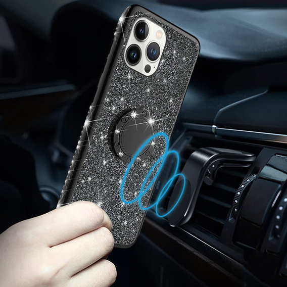 Etui do iPhone 13 Pro, Bling brokat, Czarne