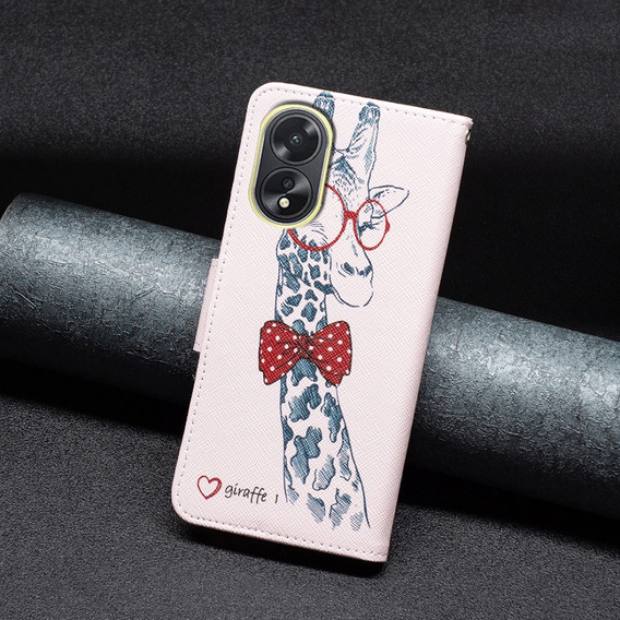 Etui z klapką do Oppo A38 4G / Oppo A18 4G, Wallet, Giraffe różowe