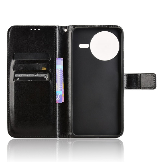 Etui z klapką do Xiaomi Poco F7 Pro, Crazy Horse Wallet, czarne