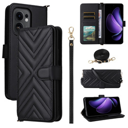 Etui z klapką do Oppo Reno 13F 5G, Crossbody Leather Wallet, czarne