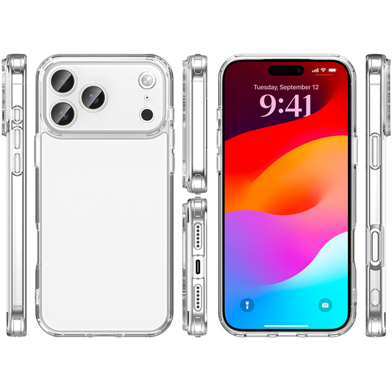 Etui silikonowe do iPhone 17 Pro Max, z twardym tyłem, transparentne