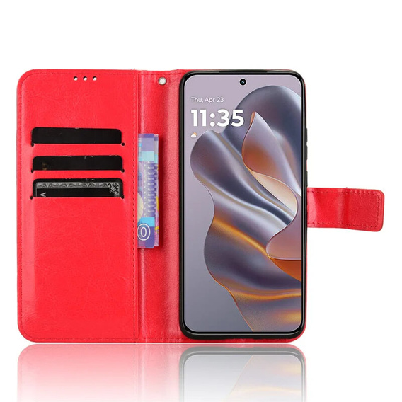 Etui z klapką do Motorola Edge 50 Neo / Motorola ThinkPhone 25, Crazy Horse Wallet, czerwone