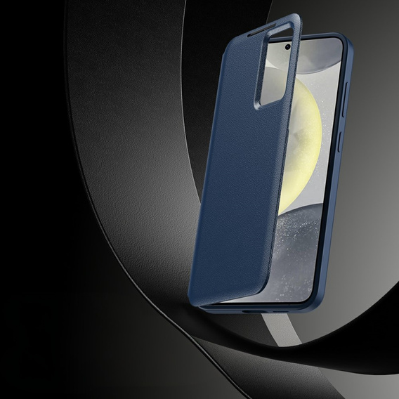 Etui do Samsung Galaxy A56 5G – skórzane z okienkiem Smart View i kieszenią na kartę, niebieskie