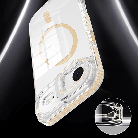 Etui do iPhone 17 Air, do MagSafe, z podstawką, transparentne ze złotymi wstawkami