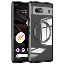 Etui do Google Pixel 7a z ochroną aparatu, do MagSafe, przezroczyste z czarną ramką