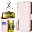 Etui z klapką do Samsung Galaxy A25 5G, Wallet Litchi Leather, różowe + szkło 9H