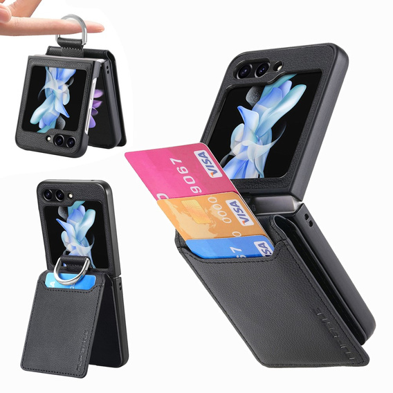 Etui do Samsung Galaxy Z Flip7 FE / Z Flip6, Card Slot Ring Case, czarne