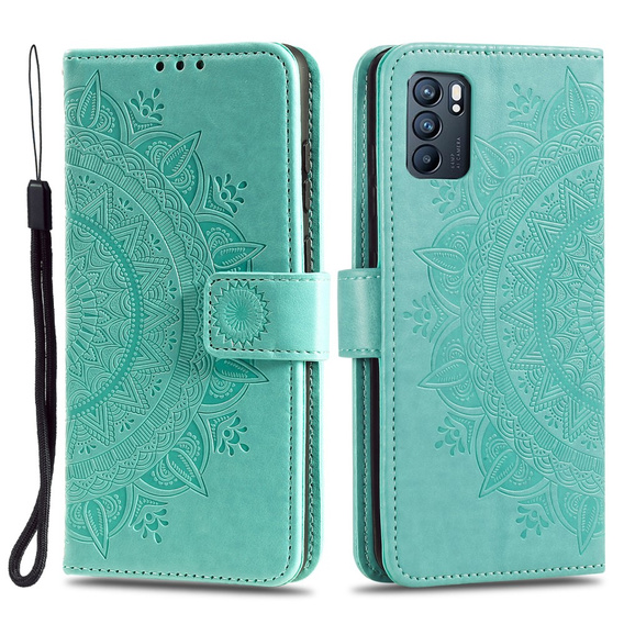 Etui z klapką do Oppo Reno6 5G, Mandala, zielone