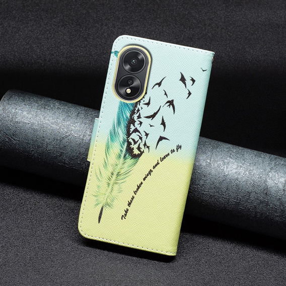Etui z klapką do Oppo A38 4G / Oppo A18 4G, Wallet, Feather niebieskie / żółte