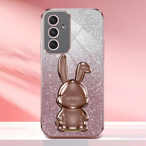 Etui do Samsung Galaxy A54 5G, Glitter Rabbit, z wysuwaną podstawką, różowe
