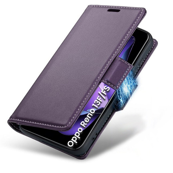 Etui do Oppo Reno 13F / Oppo Reno 13FS, ERBORD Glossy Litchi, portfel z klapką, fioletowe