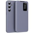 Etui do Samsung Galaxy A56 5G – skórzane z okienkiem Smart View i kieszenią na kartę, fioletowe