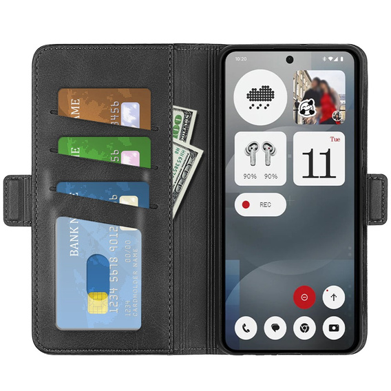 Etui z klapką do Nothing Phone 3a, Leather Wallet, czarne