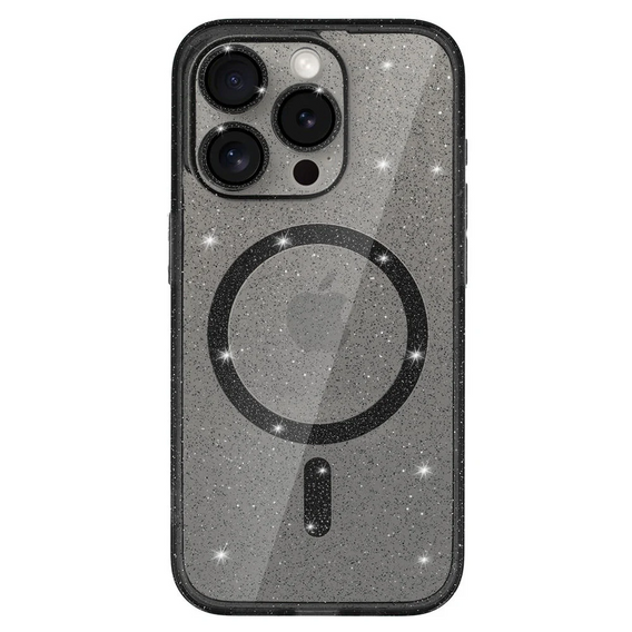 Etui do iPhone 16 Pro Max, ERBORD Glitter MagSafe, czarne + Szkło na ekran