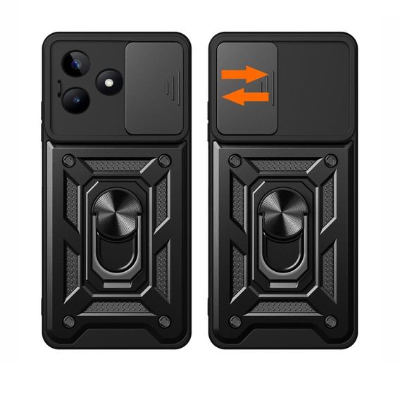 Zestaw Etui pancerne do Realme C53 4G, CamShield Slide, czarne + Szkło