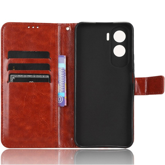 Etui z klapką do Honor 90 Lite 5G, Crazy Horse Wallet, brązowe