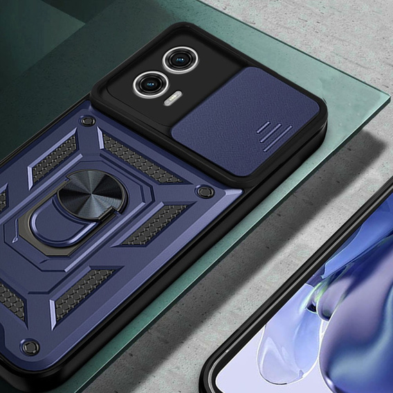 Etui pancerne do Motorola Moto G73 5G, CamShield Slide, niebieskie
