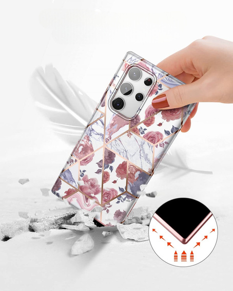 Etui do Samsung Galaxy S22 Ultra, Suritch Full Body Marble, różowe