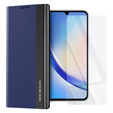 Zestaw Etui do Samsung Galaxy A34 5G, Side Magnetic z klapką, Granatowe + szkło