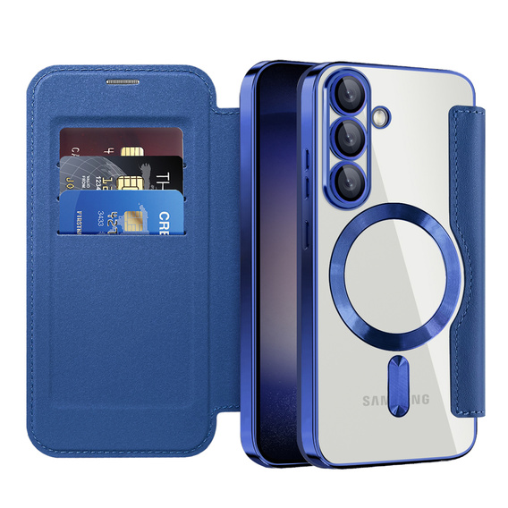 Etui z klapką do Samsung Galaxy A17 5G, RFID Wallet, do MagSafe, przezroczyste / granatowe